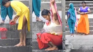 Indian South Mom After Nude Dress by River Bath